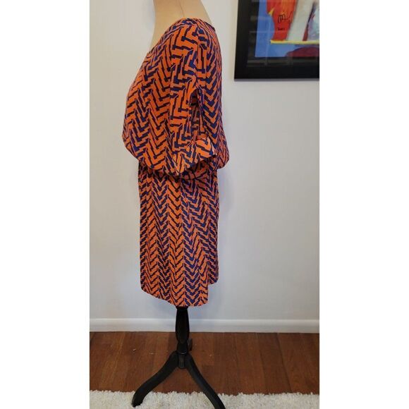 My Story Blue & Orange Shoulder Cut out Chevron Dress in Small - Picture 2 of 10